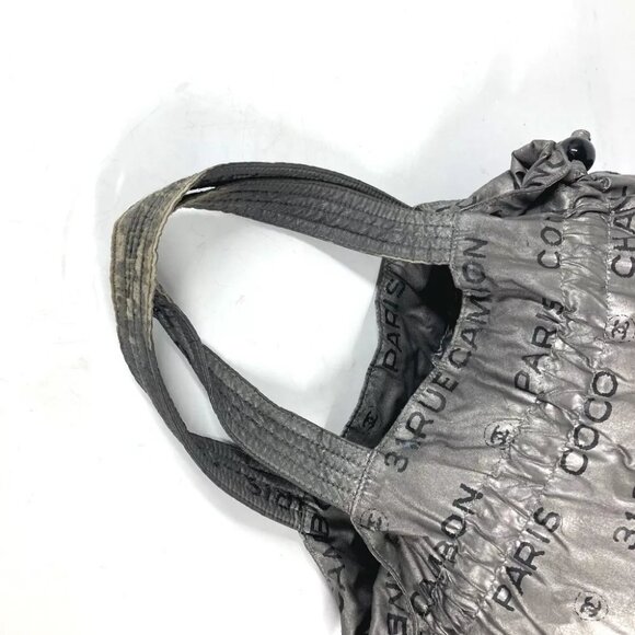 CHANEL logo Unlimited Drawstring Tote bag Shoulder Bag Nylon Silver/Black - Picture 12 of 16